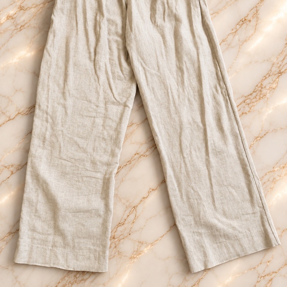 Abercrombie & Fitch Small Linen Blend Strapless Wide Leg Jumpsuit Neutral - Picture 7 of 10